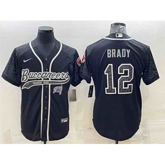 Men Tampa Bay Buccaneers #12 Tom Brady Black Reflective With Patch Cool Base Stitched Baseball Jersey