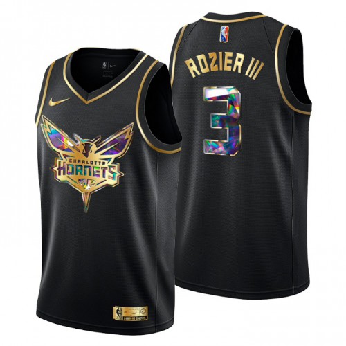 Charlotte Charlotte Hornets #3 Terry Rozier III Men’s Golden Edition Diamond Logo 2021/22 Swingman Jersey – Black Men’s