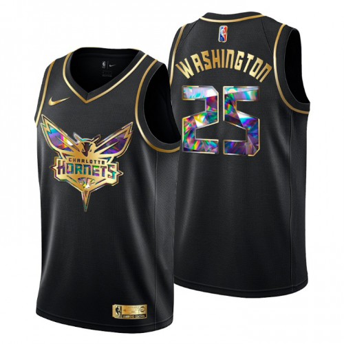 Charlotte Charlotte Hornets #25 P.J. Washington Men’s Golden Edition Diamond Logo 2021/22 Swingman Jersey – Black Men’s