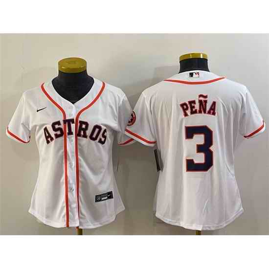 Women Houston Astros #3 Jeremy Pena White With Patch Cool Base Stitched Baseball Jersey