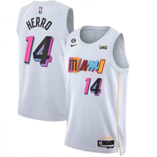Men Miami Heat 14 Tyler Herro White 2022 23 City Edition With NO #6 Patch Stitched Jersey