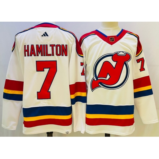 Men New Jersey Devils #7 Dougie Hamilton White 2022 23 Reverse Retro Stitched Jersey