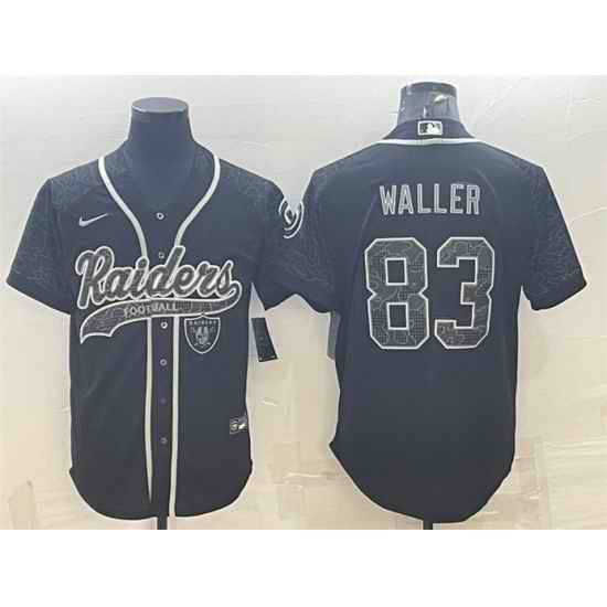 Men Las Vegas Raiders #83 Darren Waller Black Reflective With Patch Cool Base Stitched Baseball Jersey