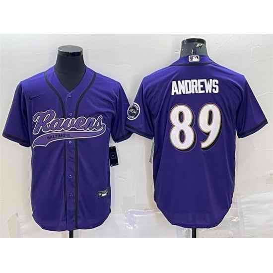 Men Baltimore Ravens #89 Mark Andrews Purple With Patch Cool Base Stitched Baseball Jersey