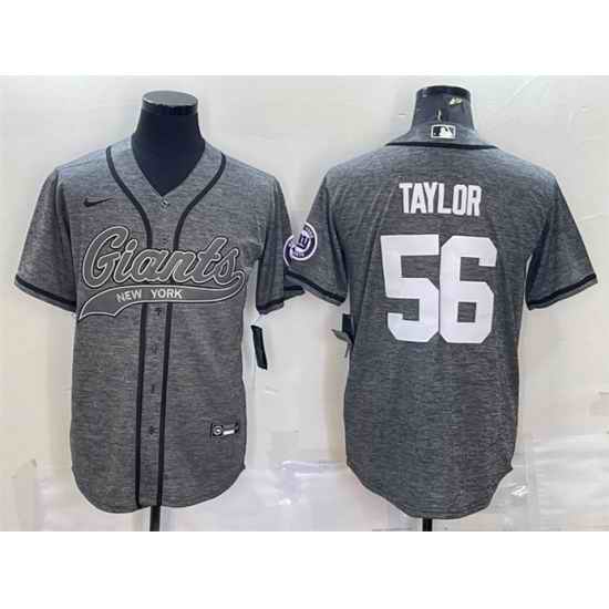 Men New York Giants #56 Lawrence Taylor Grey With Patch Cool Base Stitched Baseball Jersey