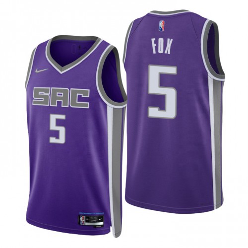 Nike Sacramento Kings #5 De’Aaron Fox Purple Men’s 2021-22 NBA 75th Anniversary Diamond Swingman Jersey – Icon Edition Men’s