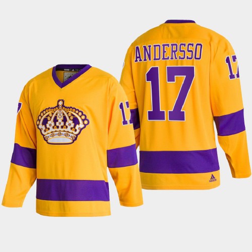 Adidas Los Angeles Kings #17 Lias Andersson Team Classics Gold Men’s NHL 2022 Throwback Jersey Men’s