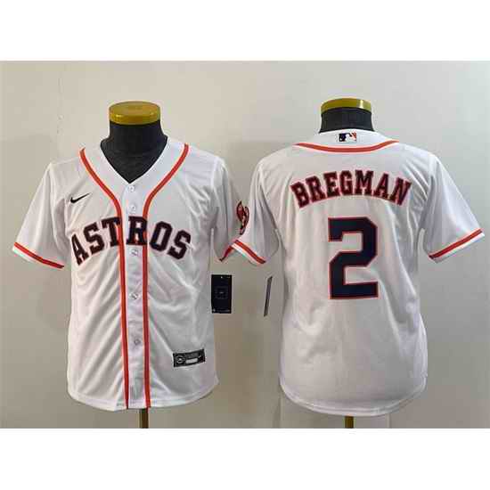 Youth Houston Astros #2 Alex Bregman White With Patch Cool Base Stitched Jerseys