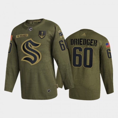 Seattle Seattle Kraken #60 Chris Driedger Men’s Adidas Veterans Day 2022 Military Appreciation NHL Jersey – Olive Men’s