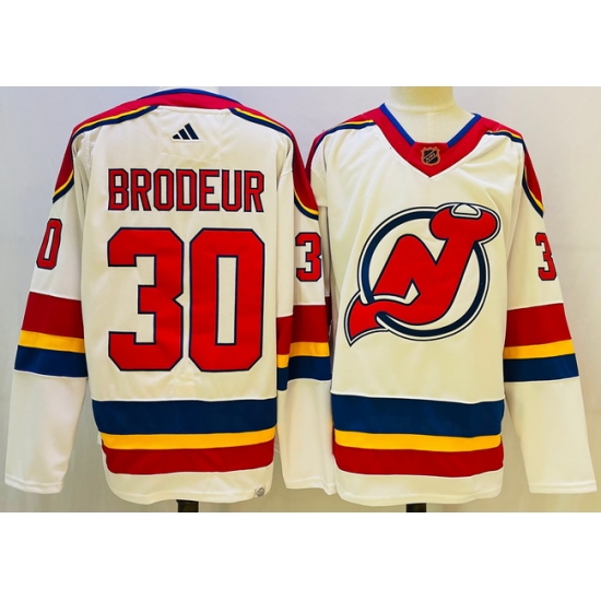 Men New Jersey Devils 30 Martin Brodeur White 2022 #23 Reverse Retro Stitched Jersey
