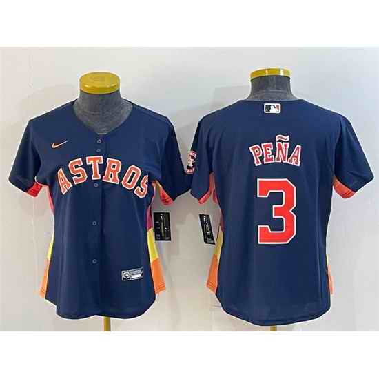 Women Houston Astros #3 Jeremy Pena Navy With Patch Cool Base Stitched Baseball Jersey 1