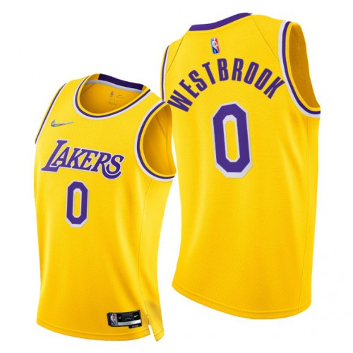 Nike Los Angeles Lakers #0 Russell Westbrook Men’s 2021-22 75th Diamond Anniversary NBA Jersey Gold Men’s