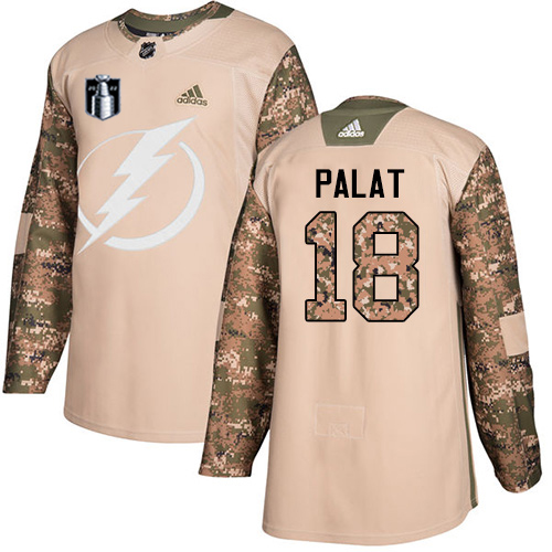 Adidas Tampa Bay Lightning #18 Ondrej Palat Camo Authentic 2022 Stanley Cup Final Patch Veterans Day Stitched NHL Jersey Men’s