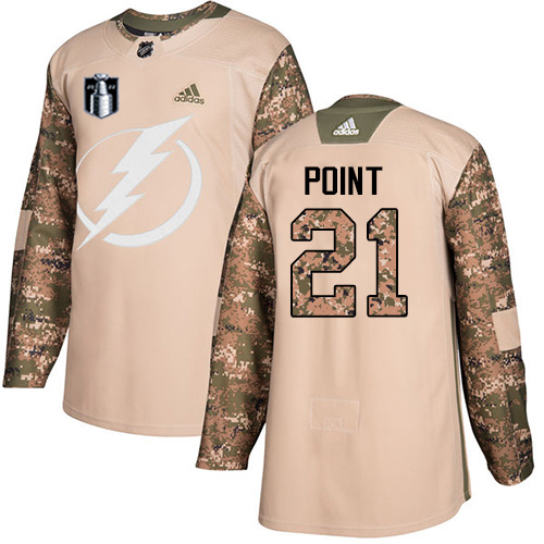 Adidas Tampa Bay Lightning #21 Brayden Point Camo Authentic 2022 Stanley Cup Final Patch Veterans Day Stitched NHL Jersey Men’s
