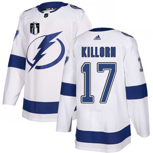 Adidas Tampa Bay Lightning #17 Alex Killorn White 2022 Stanley Cup Final Patch Road Authentic NHL Stanley Cup Final Patch Jersey Men’s