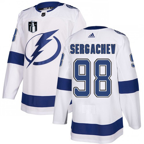 Adidas Tampa Bay Lightning #98 Mikhail Sergachev White 2022 Stanley Cup Final Patch Road Authentic NHL Stanley Cup Final Patch Jersey Men’s