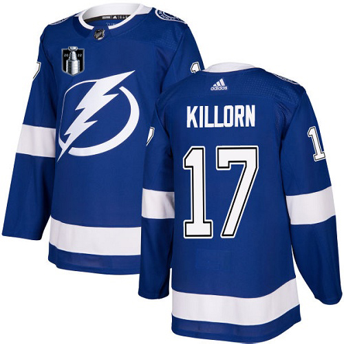 Adidas Tampa Bay Lightning #17 Alex Killorn Blue 2022 Stanley Cup Final Patch Home Authentic Stitched NHL Jersey Men’s