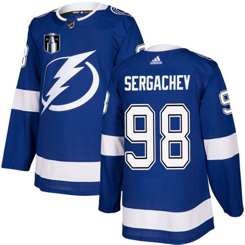 Adidas Tampa Bay Lightning #98 Mikhail Sergachev Blue 2022 Stanley Cup Final Patch Home Authentic Stitched NHL Jersey Men’s