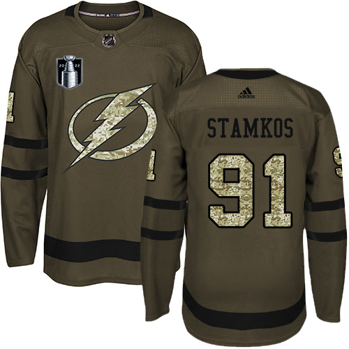 Adidas Tampa Bay Lightning #91 Steven Stamkos Green 2022 Stanley Cup Final Patch Salute to Service Stitched NHL Jersey Men’s
