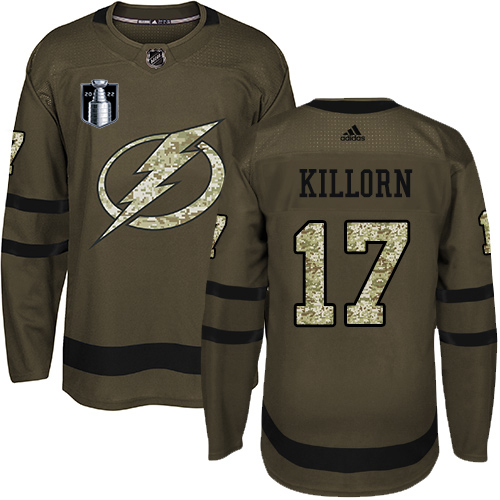 Adidas Tampa Bay Lightning #17 Alex Killorn Green 2022 Stanley Cup Final Patch Salute to Service Stitched NHL Jersey Men’s