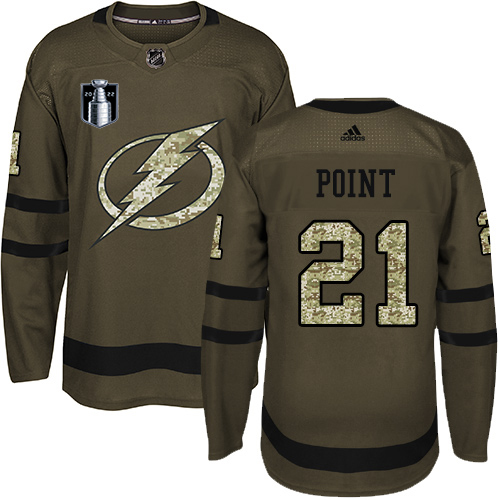 Adidas Tampa Bay Lightning #21 Brayden Point Green 2022 Stanley Cup Final Patch Salute to Service Stitched NHL Jersey Men’s