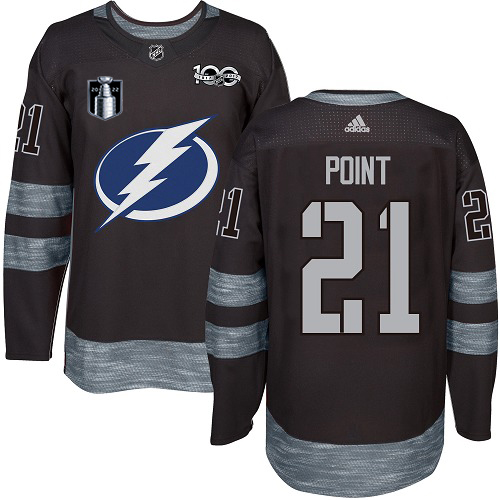 Adidas Tampa Bay Lightning #21 Brayden Point Black 2022 Stanley Cup Final Patch 100th Anniversary Stitched NHL Jersey Men’s