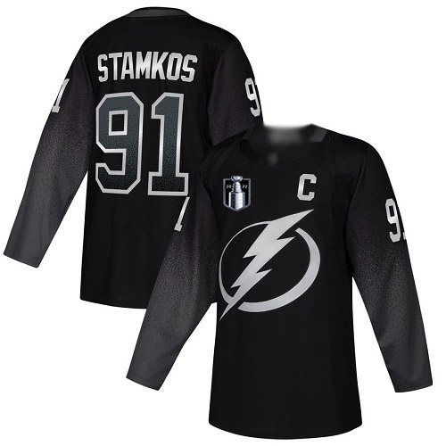 Adidas Tampa Bay Lightning #91 Steven Stamkos Black 2022 Stanley Cup Final Patch Alternate Authentic Stitched NHL Jersey Men’s