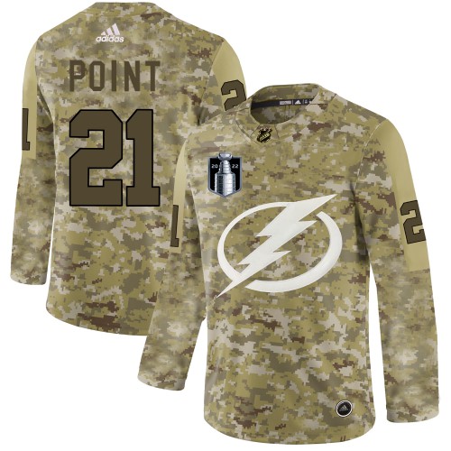 Adidas Tampa Bay Lightning #21 Brayden Point Camo 2022 Stanley Cup Final Patch Authentic Stitched NHL Jersey Men’s
