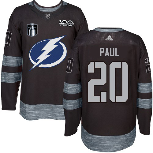 Adidas Tampa Bay Lightning #20 Nicholas Paul Black 2022 Stanley Cup Final Patch 100th Anniversary Stitched NHL Jersey Men’s
