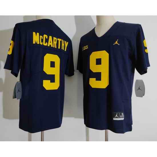 Men's Michigan Wolverines Eamonn Dennis #9 Blue Brand Jordan Football College Jersey