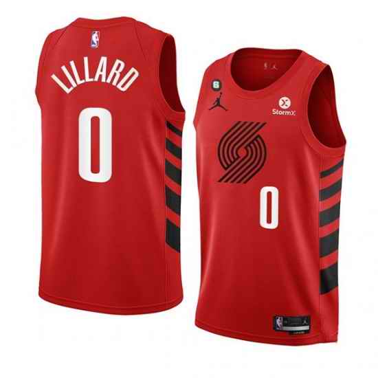 Men Portland Trail Blazers #0 Damian Lillard 2022 23 Red Statement Edition With NO 6 Patch Swingman Stitched Basketball Jersey