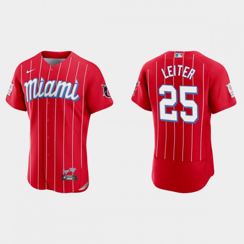 Miami Miami Marlins #25 Al Leiter Men’s Nike 2021 City Connect Authentic MLB Jersey Red Men’s