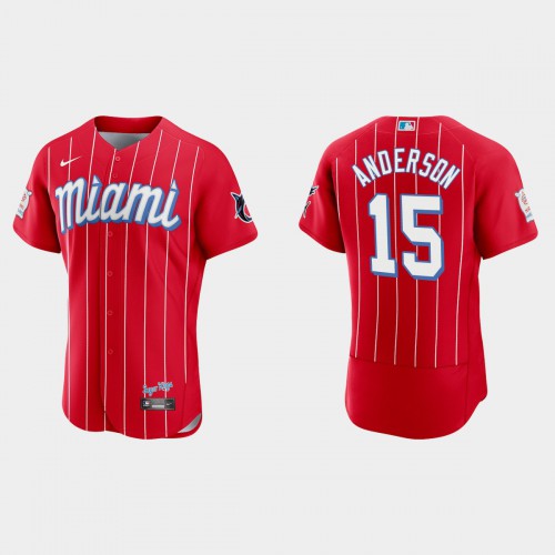 Miami Miami Marlins #15 Brian Anderson Men’s Nike 2021 City Connect Authentic MLB Jersey Red Men’s