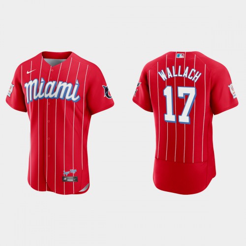 Miami Miami Marlins #17 Chad Wallach Men’s Nike 2021 City Connect Authentic MLB Jersey Red Men’s