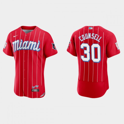 Miami Miami Marlins #30 Craig Counsell Men’s Nike 2021 City Connect Authentic MLB Jersey Red Men’s