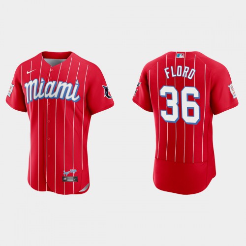 Miami Miami Marlins #36 Dylan Floro Men’s Nike 2021 City Connect Authentic MLB Jersey Red Men’s