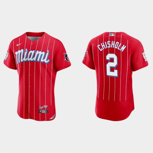 Miami Miami Marlins #2 Jazz Chisholm Jr. Men’s Nike 2021 City Connect Authentic MLB Jersey Red Men’s