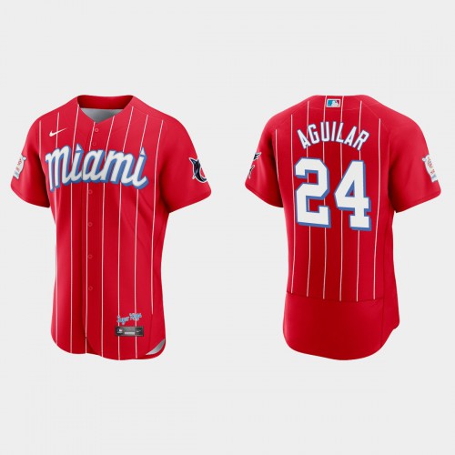 Miami Miami Marlins #24 Jesus Aguilar Men’s Nike 2021 City Connect Authentic MLB Jersey Red Men’s