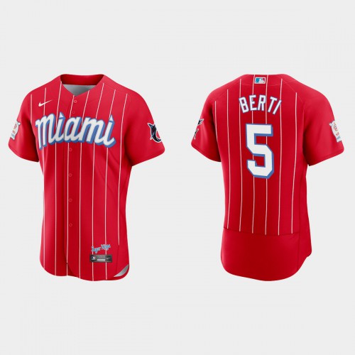 Miami Miami Marlins #5 Jon Berti Men’s Nike 2021 City Connect Authentic MLB Jersey Red Men’s