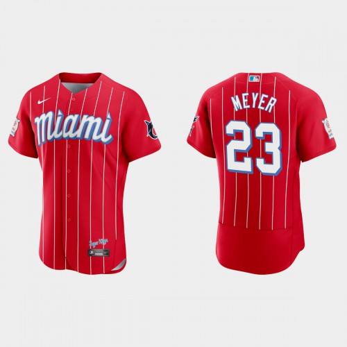 Miami Miami Marlins #23 Max Meyer Men’s Nike 2021 City Connect Authentic MLB Jersey Red Men’s