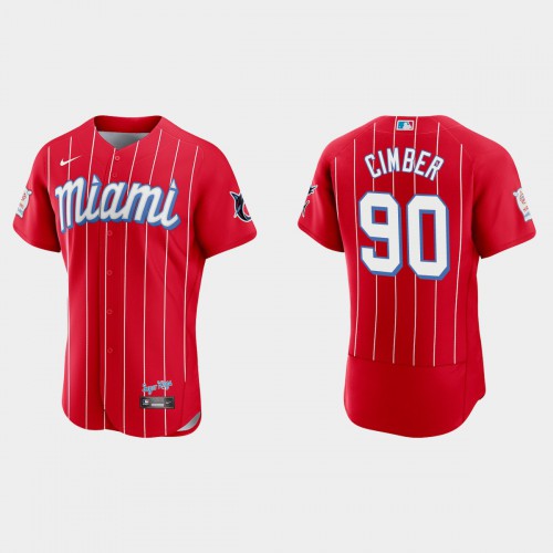 Miami Miami Marlins #90 Adam Cimber Men’s Nike 2021 City Connect Authentic MLB Jersey Red Men’s