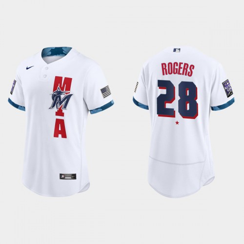 Miami Miami Marlins #28 Trevor Rogers 2021 Mlb All Star Game Authentic White Jersey Men’s