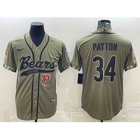 Men Chicago Bears #34 Walter Payton Olive 2022 Salute To Service Cool Base Stitched Baseball Jersey