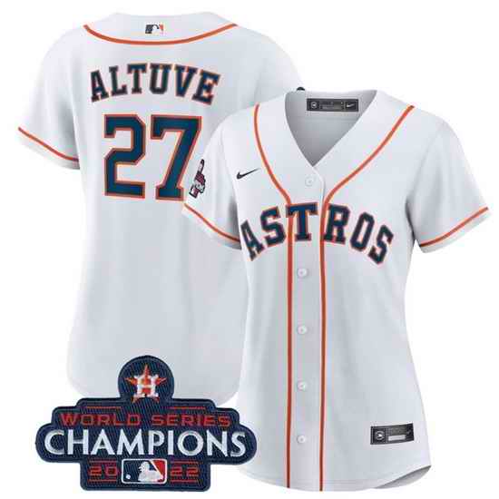 Women Houston Astros #27 Jose Altuve White 2022 World Series Champions Cool Base Stitched Baseball Jersey