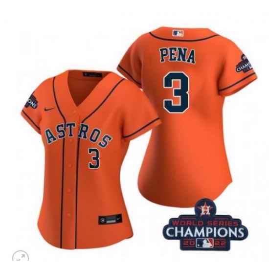 Women Houston Astros #3 Jeremy Pe F1a Orange 2022 World Series Champions With No  In Front Stitched Baseball Jersey