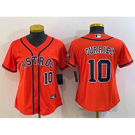 Women Houston Astros #10 Yuli Gurriel Orange With Patch Cool Base Stitched Baseball Jersey 2
