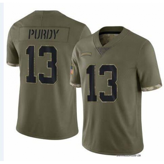 Men's San Francisco 49ers #13 Brock Purdy 2022 Olive Salute To Service Limited Stitched Jersey