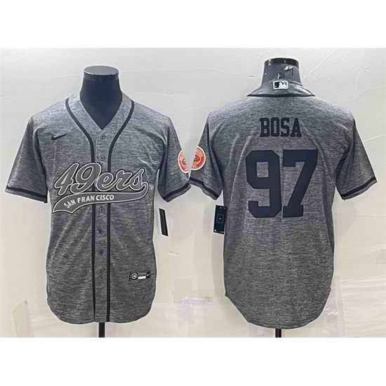 Men San Francisco 49ers #97 Nick Bosa Grey With Patch Cool Base Stitched Baseball Jersey