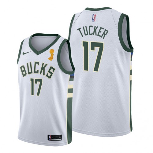 Nike Milwaukee Bucks #17 P.J. Tucker Youth 2021 NBA Finals Champions Swingman Association Edition Jersey White Youth