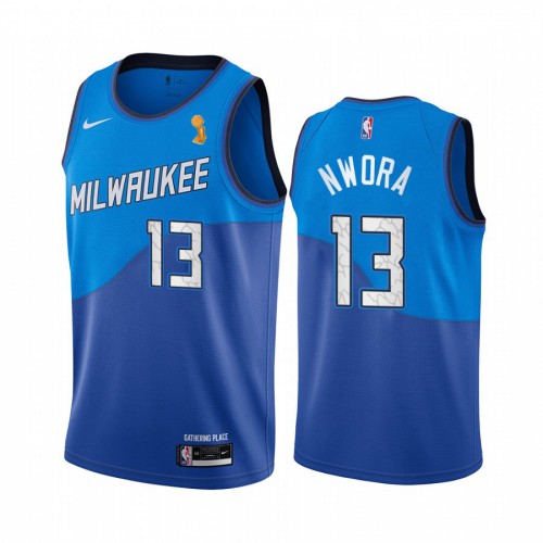 Nike Milwaukee Bucks #13 Jordan Nwora Youth 2021 NBA Finals Champions City Edition Jersey Blue Youth